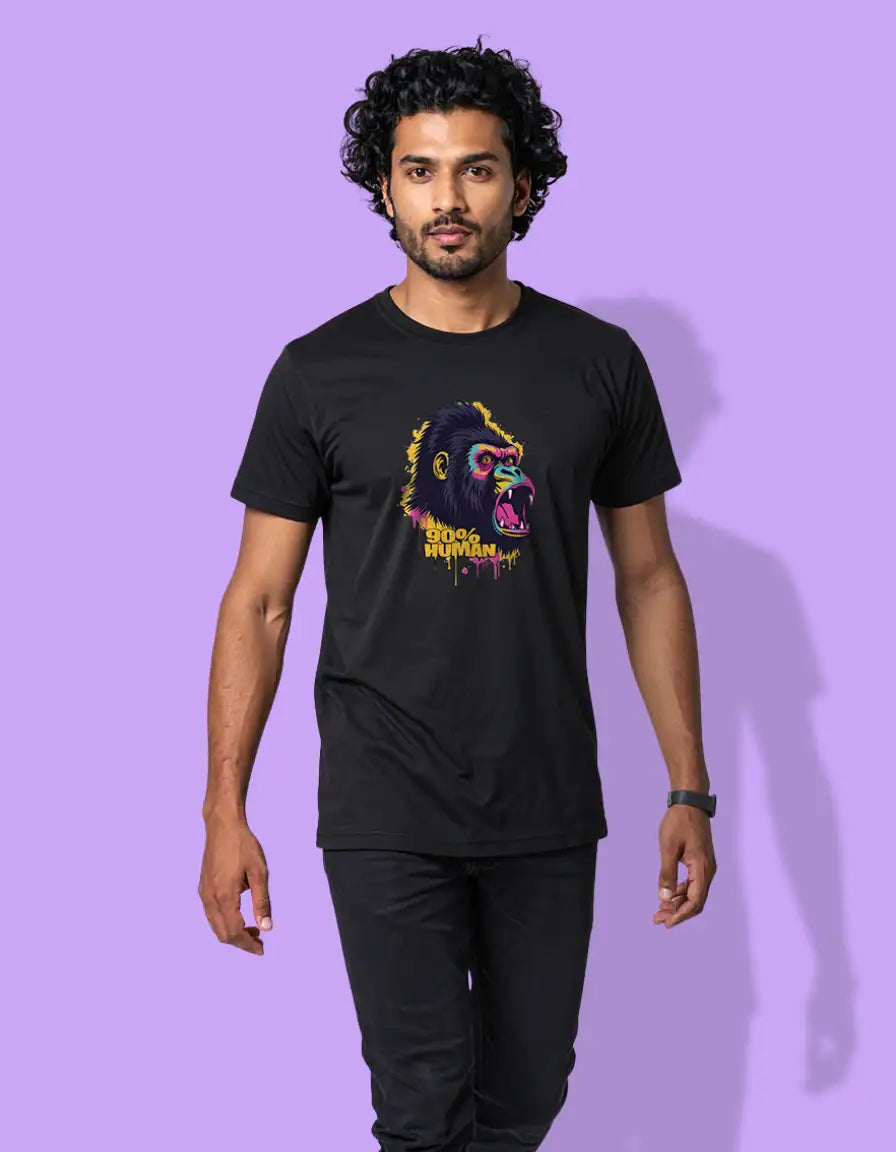 Men's Gorilla T-Shirt with "90% Human" Graphic Print