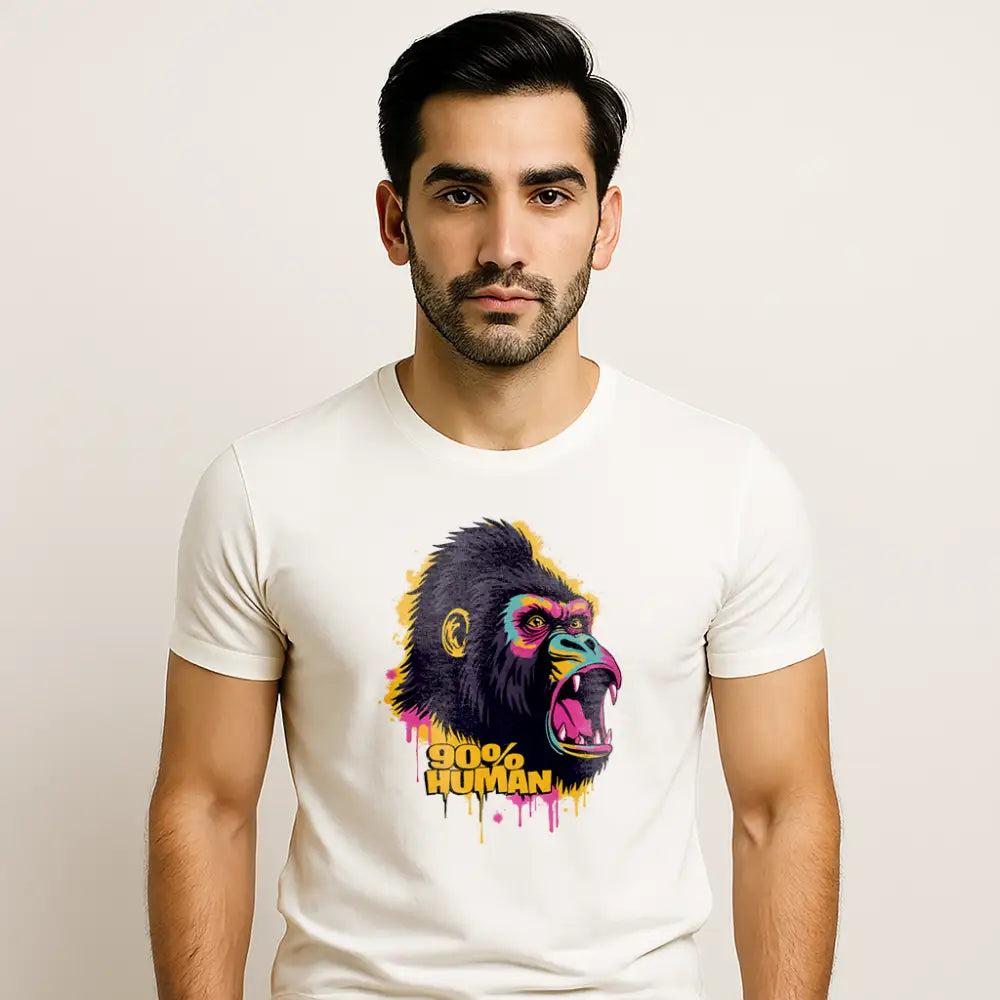 Men's Gorilla T-Shirt with "90% Human" Graphic Print