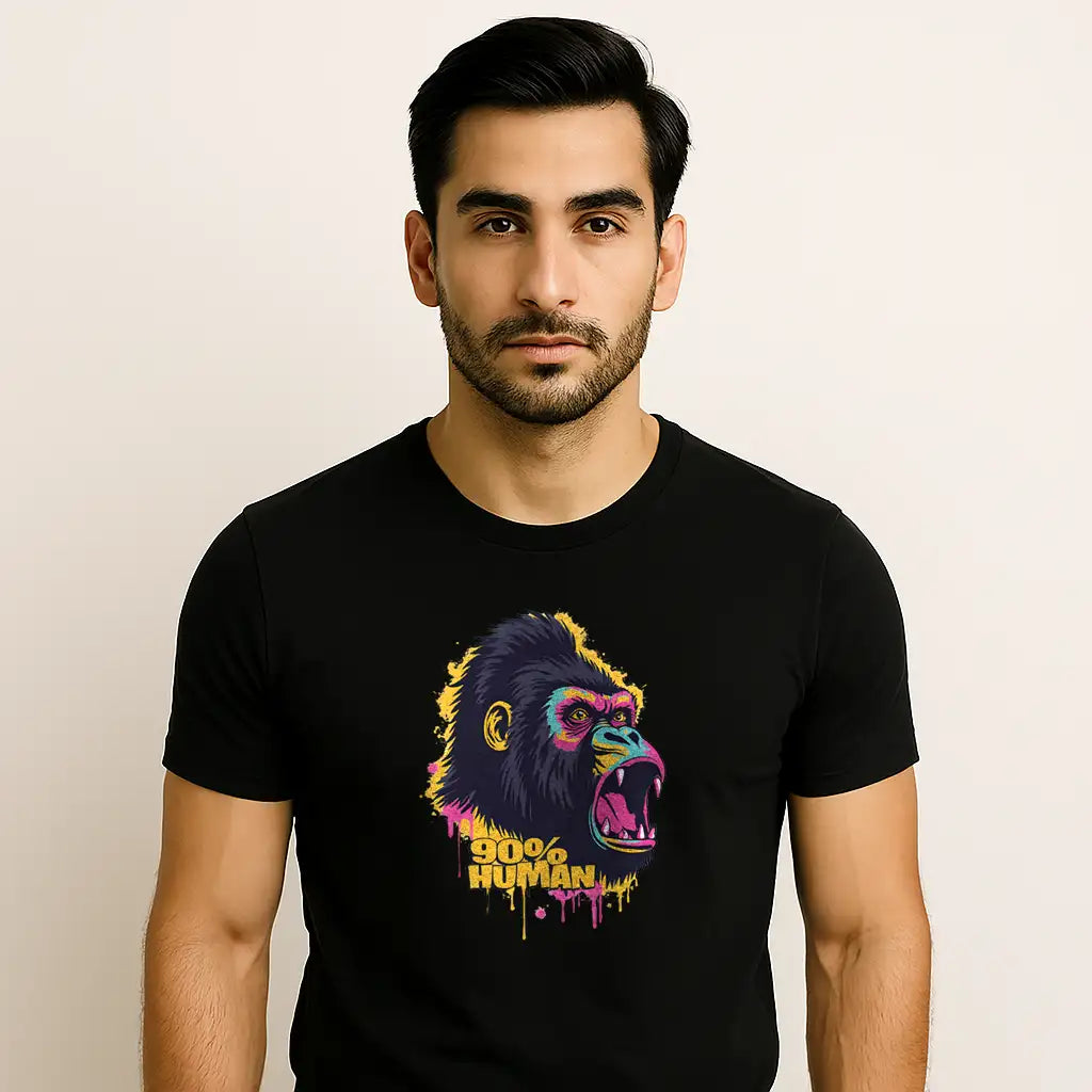 Men's Gorilla T-Shirt with "90% Human" Graphic Print